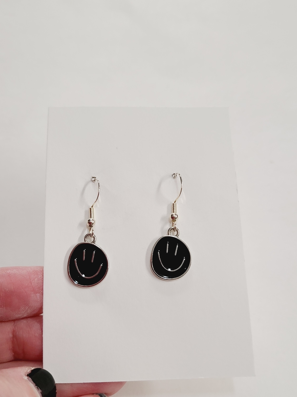 Black Smiley Face Dangle Earrings